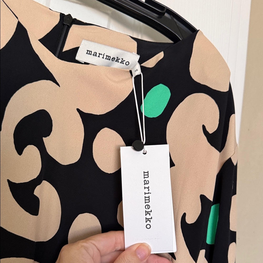 Marimekko Black & Cream Keho Pieni Maxi Dress with Green Accents 46 NEW NWT - Picture 2 of 9